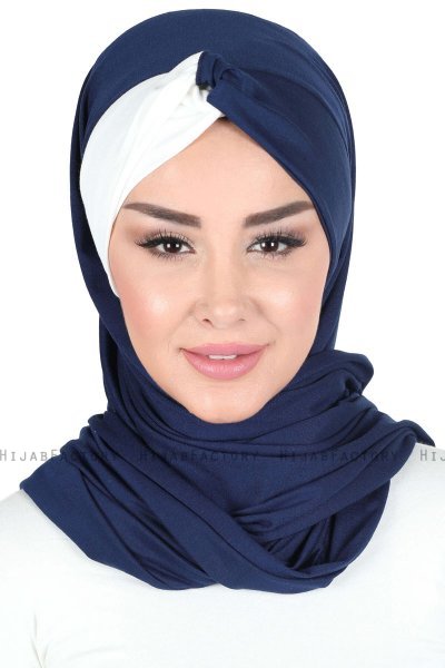 Mikaela - Navy Blue & Creme Practical Cotton Hijab