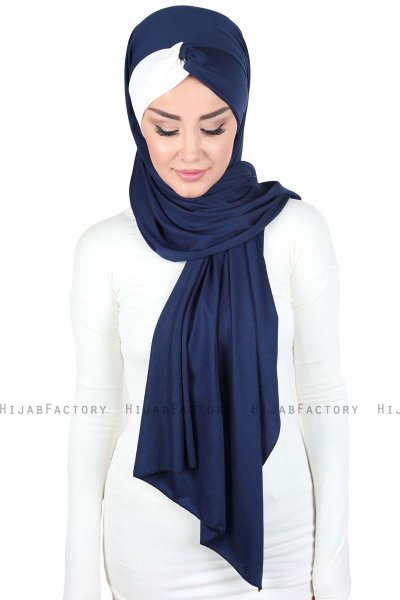 Mikaela - Navy Blue & Creme Practical Cotton Hijab