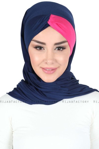 Mikaela - Navy Blue & Fuchsia Practical Cotton Hijab