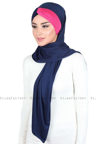 Mikaela - Navy Blue & Fuchsia Practical Cotton Hijab