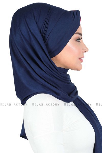 Mikaela - Navy Blue & Fuchsia Practical Cotton Hijab