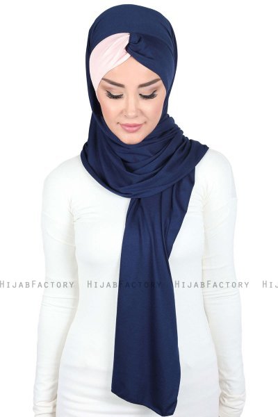 Mikaela - Navy Blue & Dusty Pink Practical Cotton Hijab