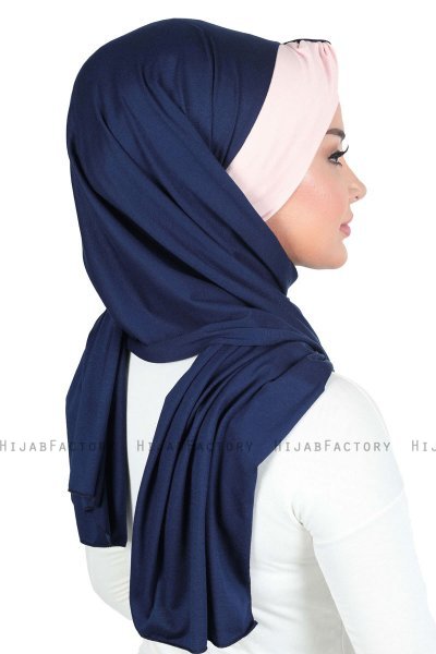 Mikaela - Navy Blue & Dusty Pink Practical Cotton Hijab