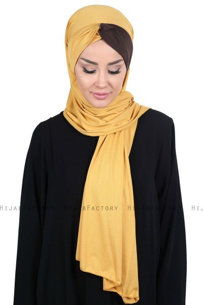 Mikaela - Mustard & Brown Practical Cotton Hijab