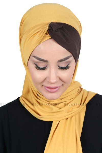 Mikaela - Mustard & Brown Practical Cotton Hijab