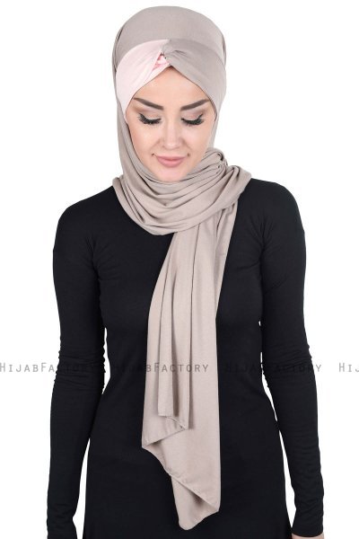 Mikaela - Taupe & Dusty Pink Practical Cotton Hijab