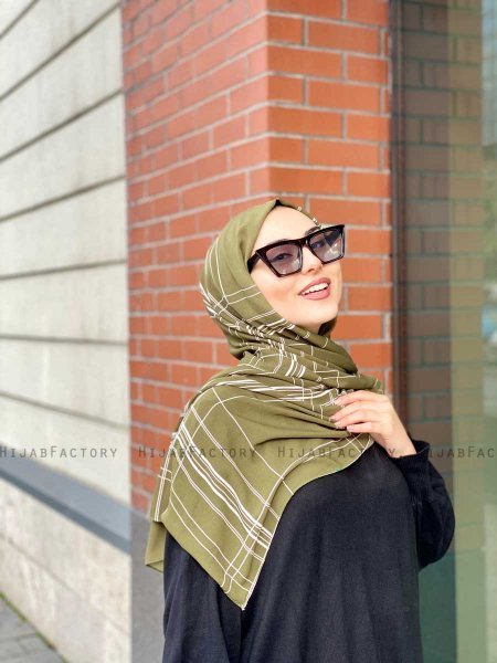 Muna - Khaki Patterned Crepe Hijab - Mirach