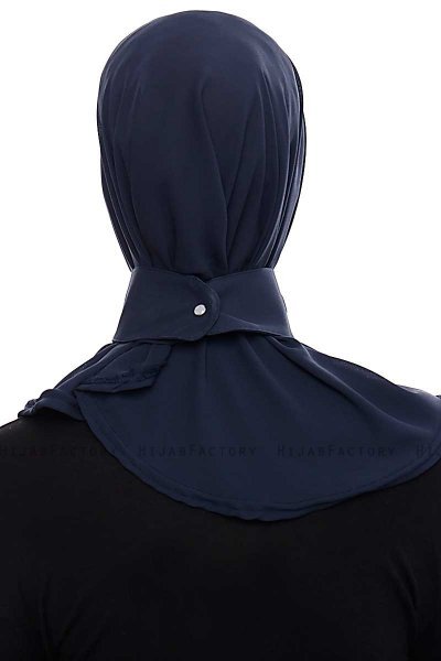 Narin - Navy Blue Practical One Piece Crepe Hijab