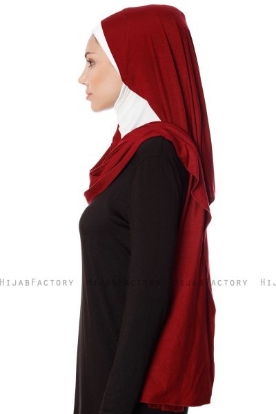Naz - Bordeaux & Creme Practical One Piece Hijab - Ecardin
