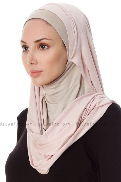 Naz - Dusty Pink & Light Taupe Practical One Piece Hijab - Ecardin