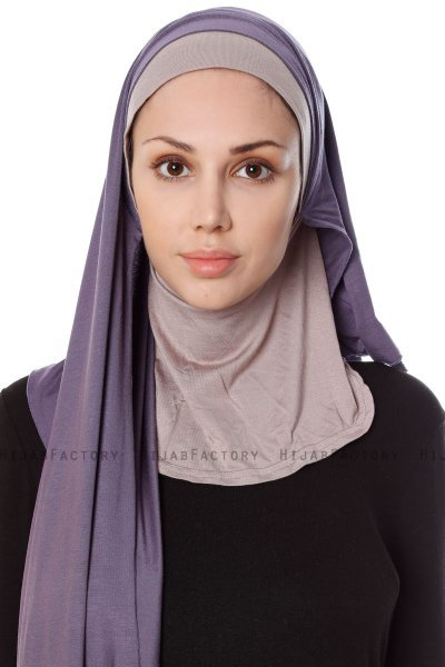 Naz - Purple & Stonegrey Practical One Piece Hijab - Ecardin