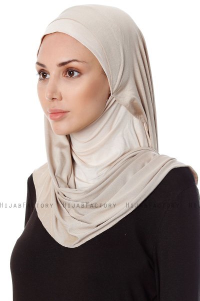 Naz - Light Taupe & Light Beige Practical One Piece Hijab - Ecardin