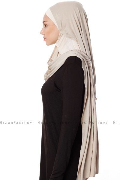 Naz - Light Taupe & Light Beige Practical One Piece Hijab - Ecardin