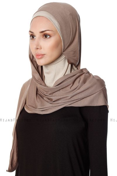 Naz - Dark Taupe & Light Taupe Practical One Piece Hijab - Ecardin
