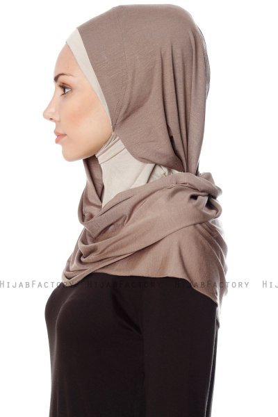 Naz - Dark Taupe & Light Taupe Practical One Piece Hijab - Ecardin