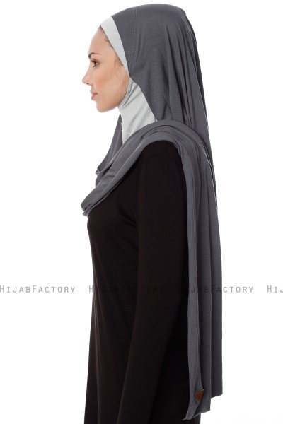 Naz - Dark Grey & Light Grey Practical One Piece Hijab - Ecardin