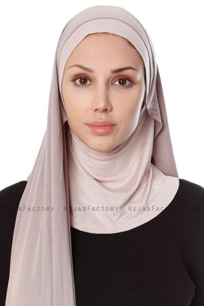 Naz - Stonegrey & Dusty Pink Practical One Piece Hijab - Ecardin