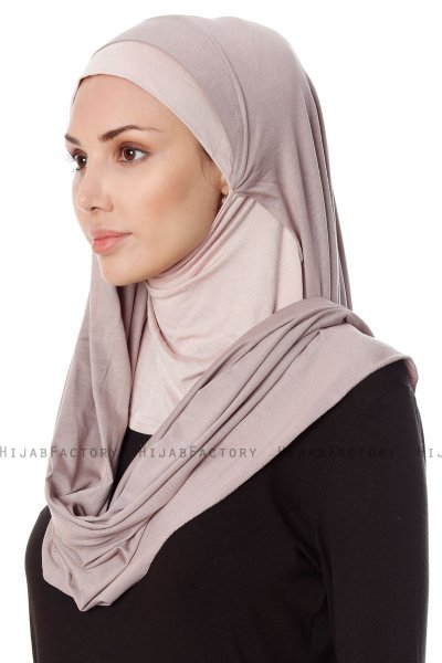 Naz - Stonegrey & Dusty Pink Practical One Piece Hijab - Ecardin