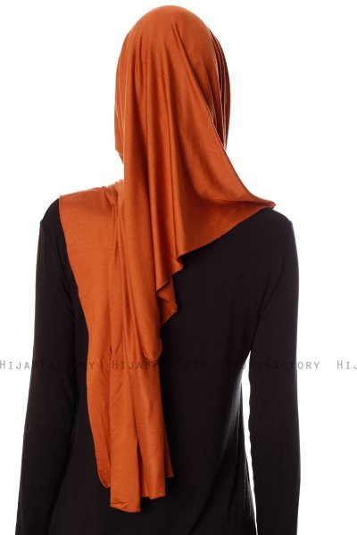 Naz - Brick Red & Light Beige Practical One Piece Hijab - Ecardin