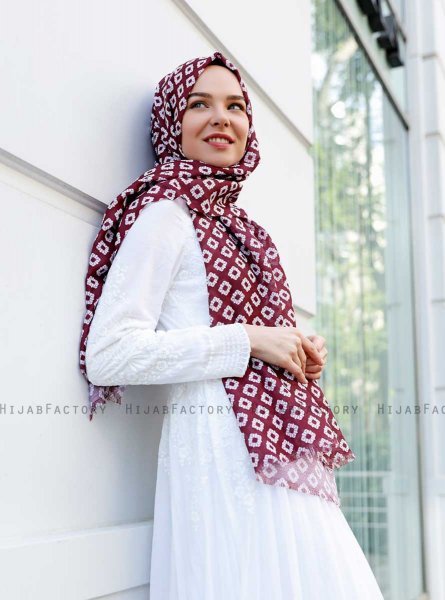 Nesrin - Bordeaux Patterned Hijab - Sal Evi
