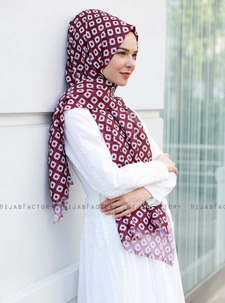 Nesrin - Bordeaux Patterned Hijab - Sal Evi