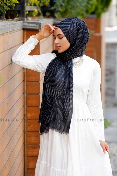 Nija - Black Patterned Hijab - Sal Evi