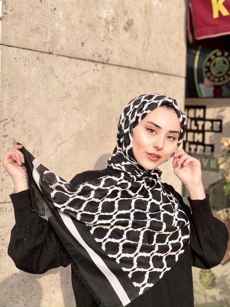 Nona - Black Patterned Cotton Hijab - Mirach