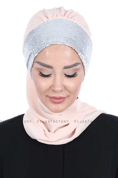 Olga - Beige & Silver Chiffon Turban