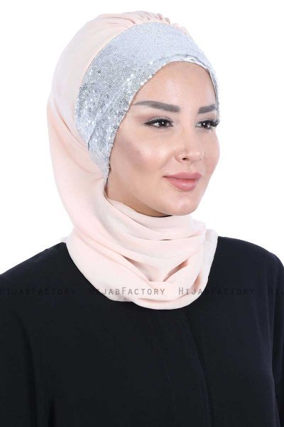 Olga - Beige & Silver Chiffon Turban