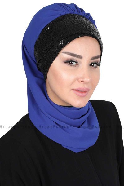 Olga - Blue & Black Chiffon Turban