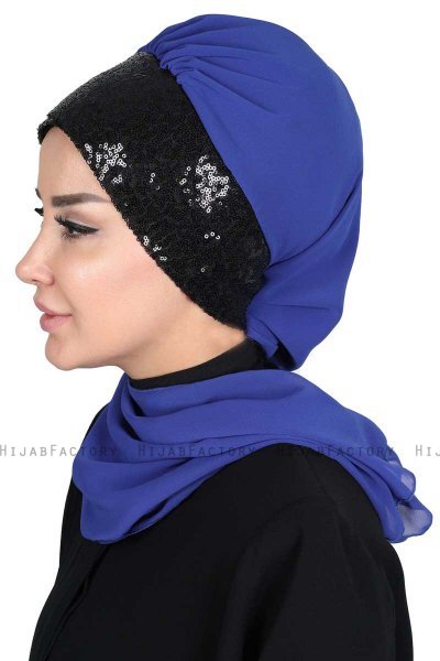 Olga - Blue & Black Chiffon Turban