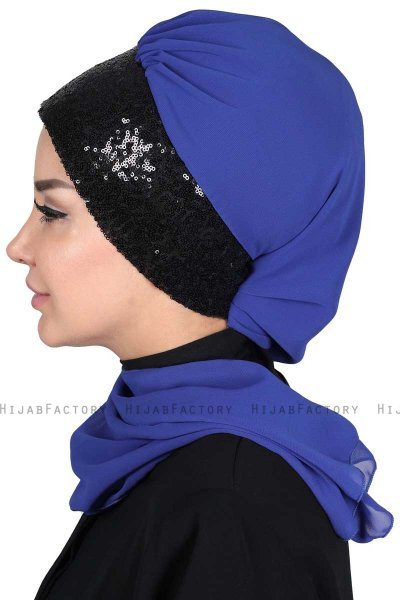 Olga - Blue & Black Chiffon Turban