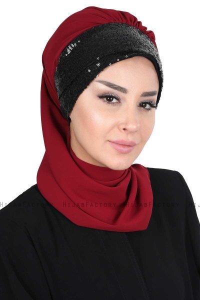 Olga - Bordeaux & Black Chiffon Turban