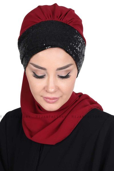 Olga - Bordeaux & Black Chiffon Turban