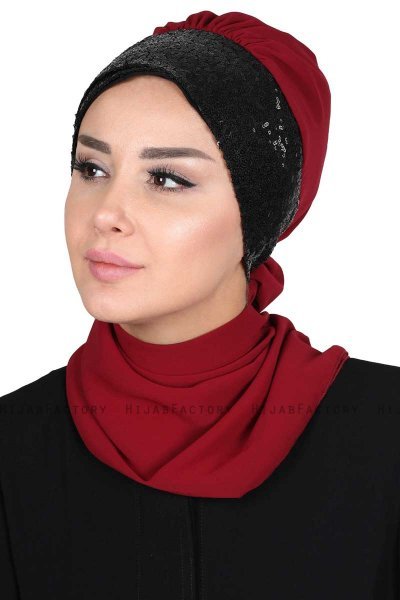 Olga - Bordeaux & Black Chiffon Turban