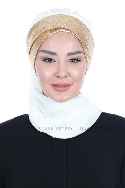 Olga - Creme & Gold Chiffon Turban