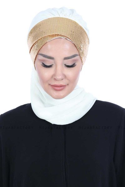 Olga - Creme & Gold Chiffon Turban