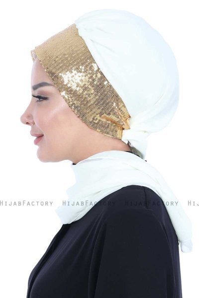 Olga - Creme & Gold Chiffon Turban