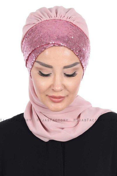 Olga - Dusty Pink & Dusty Pink Chiffon Turban
