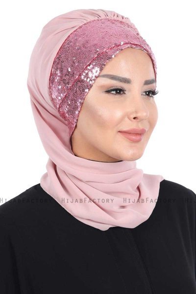 Olga - Dusty Pink & Dusty Pink Chiffon Turban