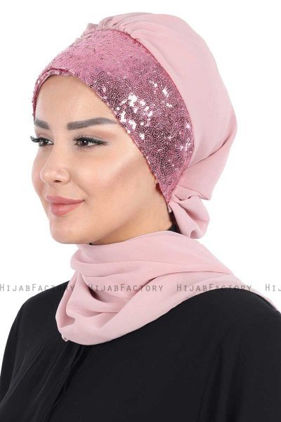 Olga - Dusty Pink & Dusty Pink Chiffon Turban