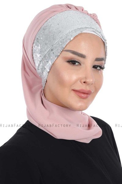 Olga - Dusty Pink & Silver Chiffon Turban