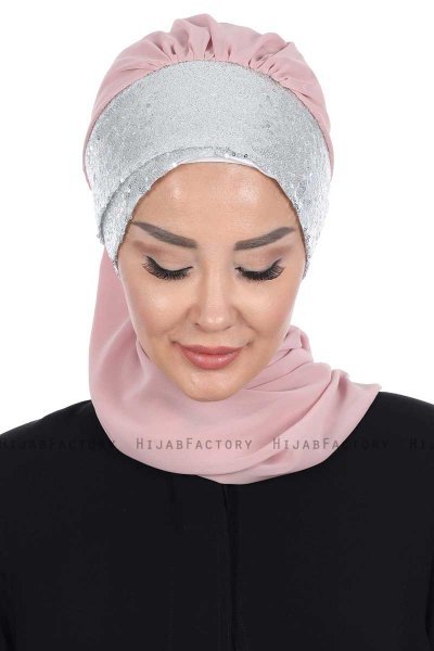 Olga - Dusty Pink & Silver Chiffon Turban
