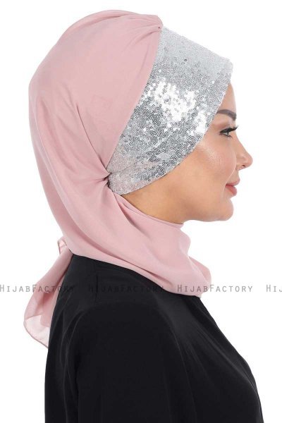 Olga - Dusty Pink & Silver Chiffon Turban