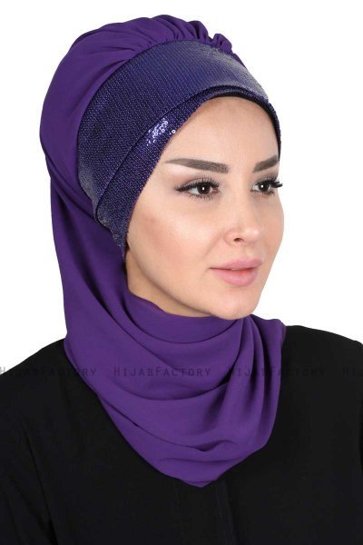 Olga - Purple & Purple Chiffon Turban