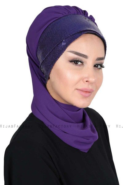 Olga - Purple & Purple Chiffon Turban