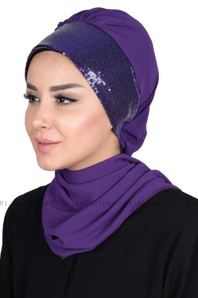 Olga - Purple & Purple Chiffon Turban