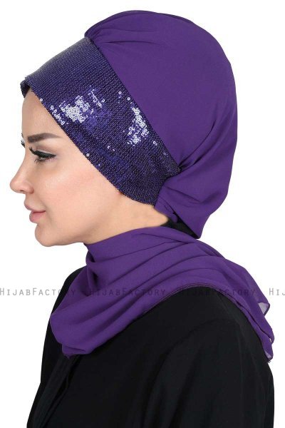 Olga - Purple & Purple Chiffon Turban