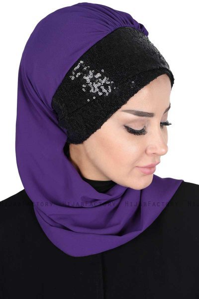 Olga - Purple & Black Chiffon Turban