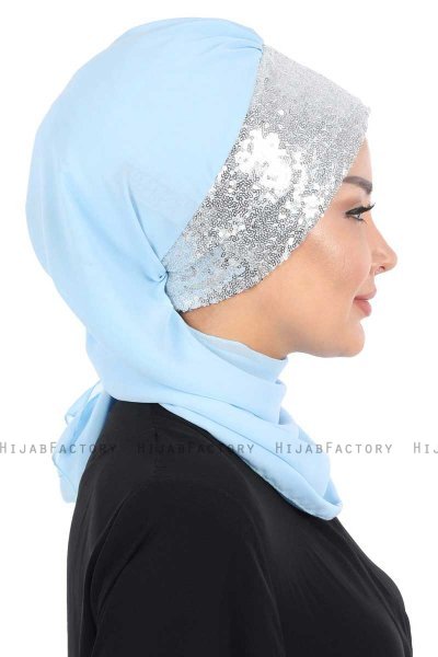 Olga - Light Blue & Silver Chiffon Turban